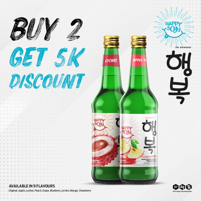 Happy Soju Buy 2 Bottle Get DISCOUNT 5k