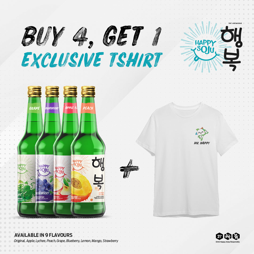 Happy Soju Buy 4 Bottles Get 1 Exclusive Tshirt