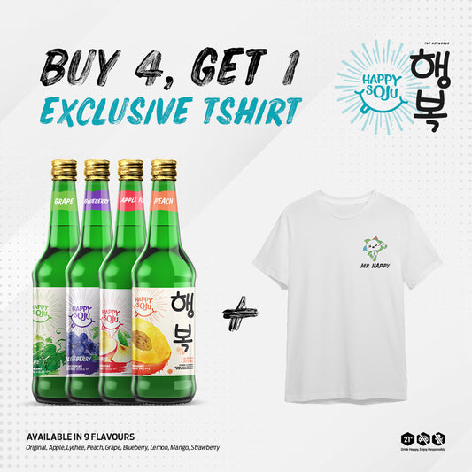 Happy Soju Buy 4 Bottles Get 1 Exclusive Tshirt